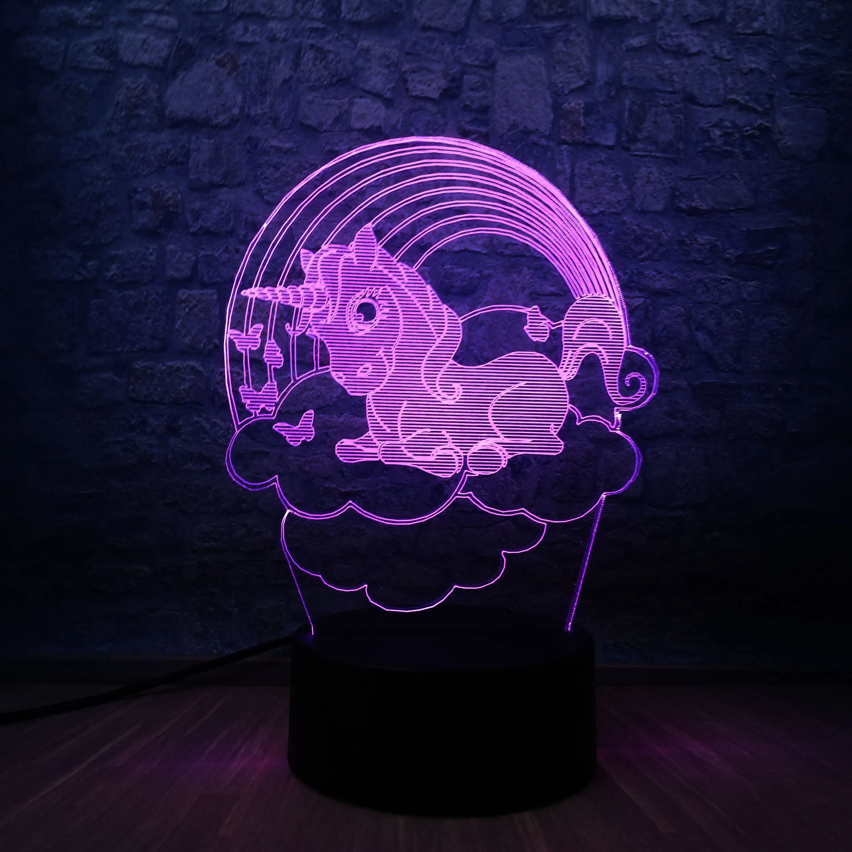 Black base 7 Светильник Единорог ночник 3D комната настроение свет мультфильм лампа с абажуром настольная Светодиодная лампа для детей Рождественский подарок детская игрушка - Испускаемый цвет: Black base 7