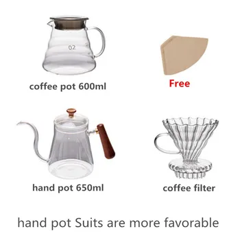 

coffee filter V60 server glass coffee pot 600ml espresso maker percolator kettle v60 gooseneck glass carafe reusable filters
