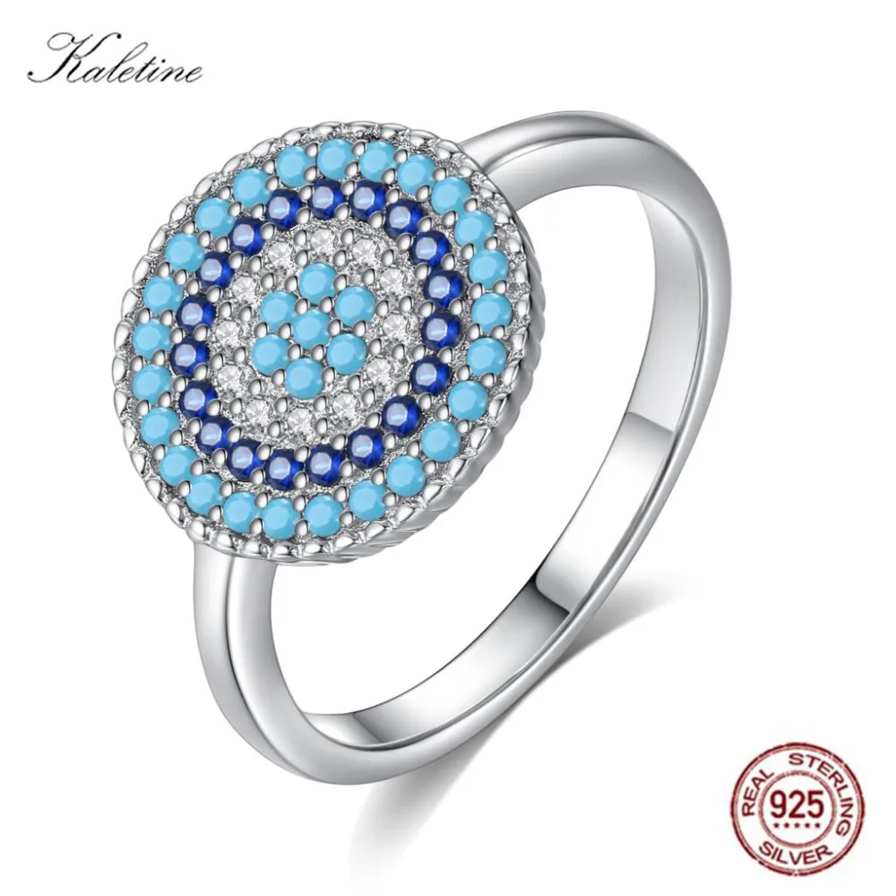 

Kaletine Shinee Kpop Blue Stone Evil Eye Rings For Women 925 Sterling Silver Charm CZ Stone Ringlet Jewelry Exo Accessories