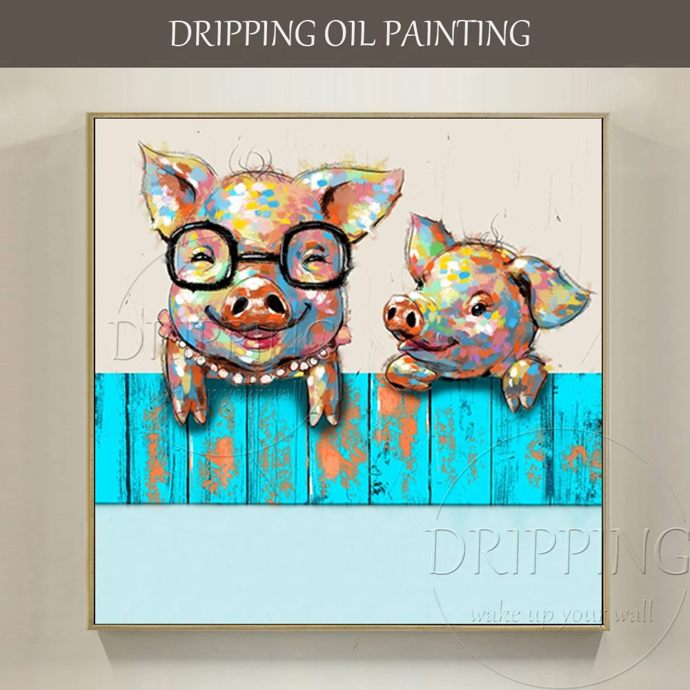 

Unframed Painting Funny Animal Pigs Picture Hand-painted 2 Pigs Acrylic Painting on Canvas Funny Animals Pigs Acrylic Painting