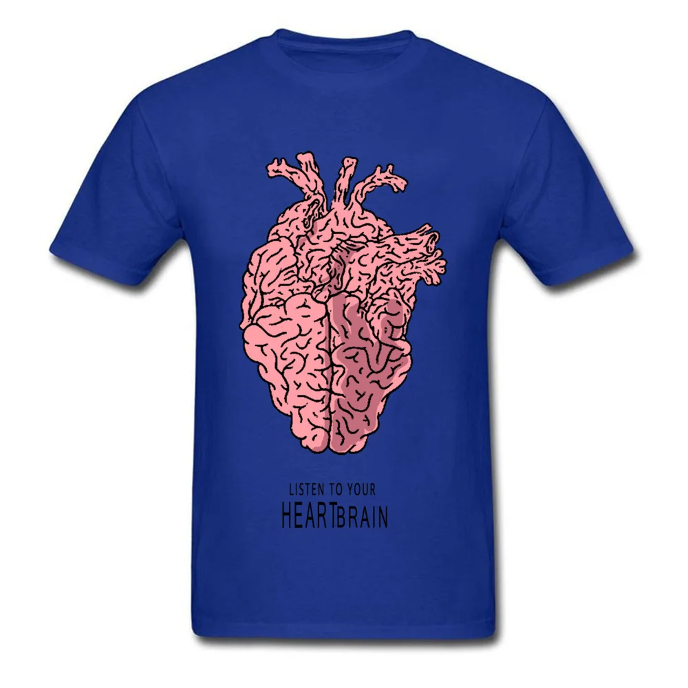 listen-to-your-Heart-Brain-0621 Normal T-shirts for Men 100% Cotton Summer/Autumn Tops & Tees Tee-Shirts High Quality O Neck listen-to-your-Heart-Brain-0621 blue