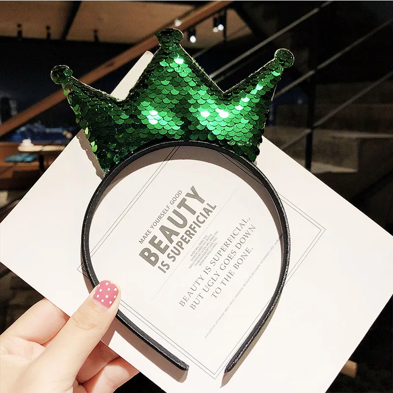 green crown Новые милые разноцветные Блестки для девочек с бантом и кошачьими ушками, ободки для волос, прекрасный орнамент для волос, праздничный обруч, модные детские аксессуары для волос - Цвет: green crown