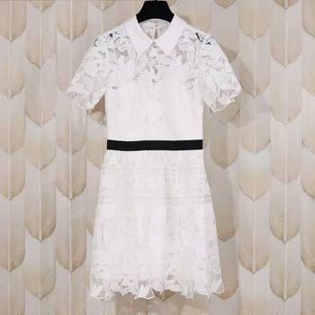 

2020 Summer Women's High quality white hollow-out Lace dress B974