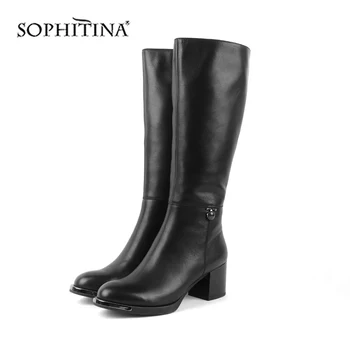 

SOPHITINA Comfortable Square Heel Boots High Quality Genuine Leather Fashion Round Toe Shoes Women's Over-the-Knee Boots SC469