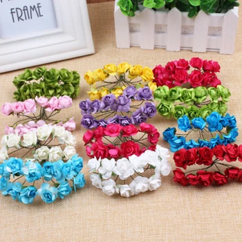 

144pcs 2cm Mini Paper Rose Artificial Sims Azalea Flower Bouquet Wedding Flower DIY Wreath Material Birthday Cake Box Decoration