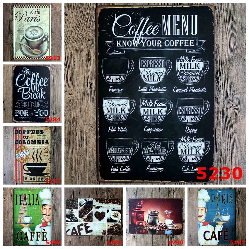 CAFFE Sign Logo Plaque Vintage Metal Painting Wall Sticker Iron Board Decorative Plates Wholesale 20X30 CM | Дом и сад