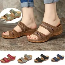 Sandalias de cuña Vintage para mujer, zapatos de costura informales con hebilla, con plataforma Retro, talla grande, para verano