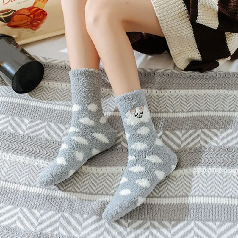 Женские плюшевые носки в горошек, теплые разноцветные милые женские зимние носки, колготки, женские носки