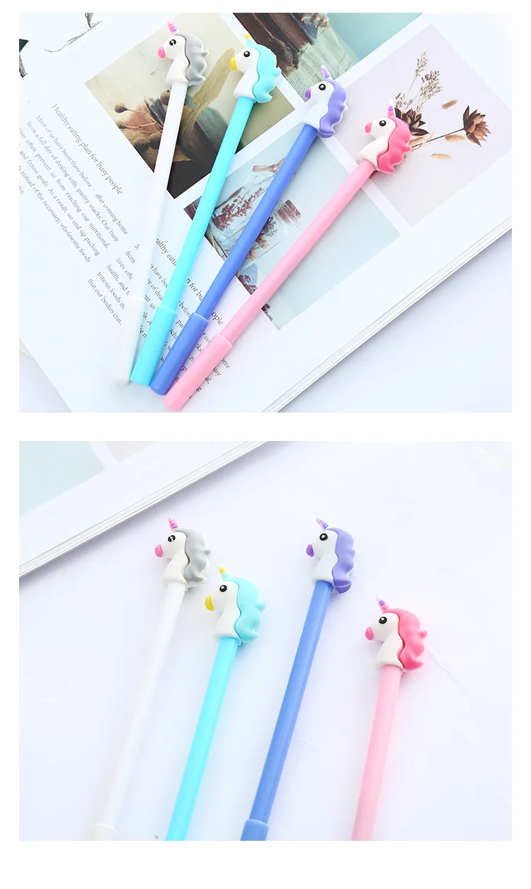 12Pcs/pack Creative Cute Kawai Unicorn Gel Pens Blue Black Office School Novelty Kawaii Stationery Pencil Case Bag Bts Accessory