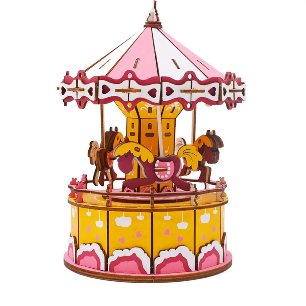 A Merry-go-круглые музыкальные шкатулки Геометрическая музыка украшение детской комнаты подарки унисекс Деревянная Рождественская лошадь карусель декоративная коробочка - Цвет: A