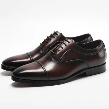 

Genuine Cow Leather Luxury Toe Cap Men Wedding Shoes Designer Dress Shoes Black Brown Lace-up Fashion Office Shoes