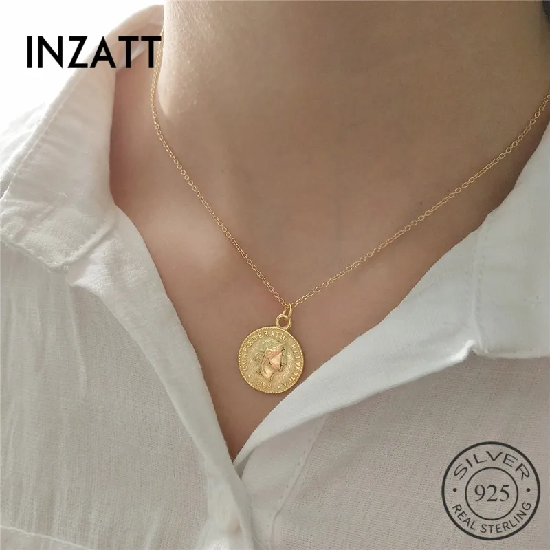 INZATT 2018 New Arrived Real 925 Sterling Silver Round Dollar Shape Pendant Necklaces Classic Fine Jewelry For Women Gift | Украшения и