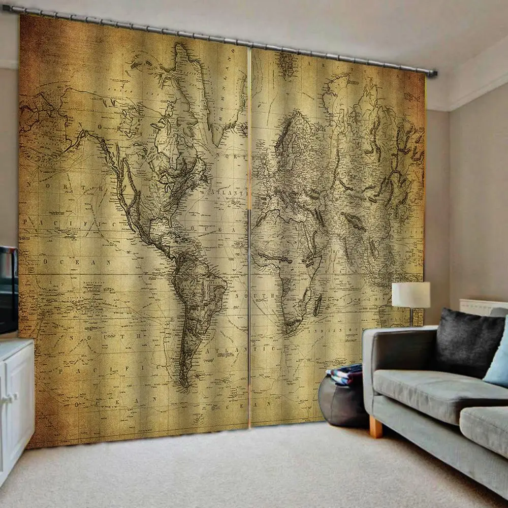 

retro curtains yellow map window curtains for living room bedroom blackout curtains