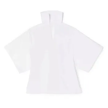 

Women's White Color Short Sleeve Blouse Turtleneck Loose Simple Solid Color Shirt 2020 Early Spring New Lady Tops