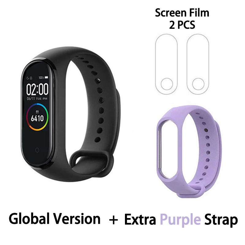GB purple film Xiaomi mi-браслет 4 сердечного ритма фитнес цветной сенсорный экран mi Band 4 умный Браслет 135 мАч Bluetooth 5,0 музыкальный браслет - Цвет: GB purple film