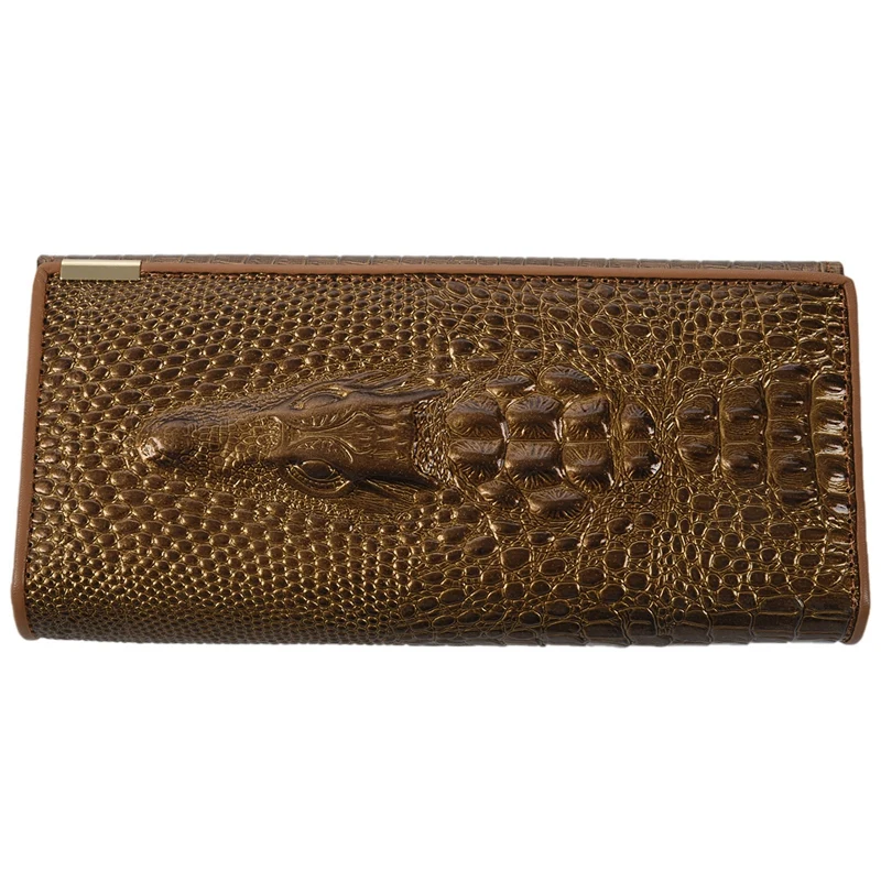 Gold Женский кошелек, кошельки для монет, держатели, лакированная кожа, 3D тиснение, Аллигатор, для девушек, крокодил, длинный клатч, кошельки - Цвет: Gold