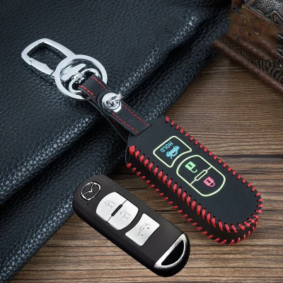 Подходит для Mazda key bag Angkesaila key набор Mazda CX-4 Artez CX-5 кожаная ручная швейная сумка для ключей - Название цвета: 3 button red line