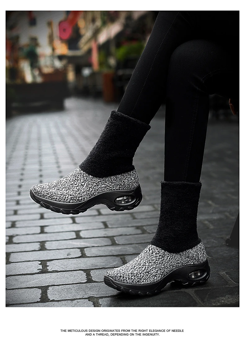 Warmth Winter Snow Boots Woman High Top Cushioning Running Shoes Plush Fur Socks Sneakers Big Size 43 Light Athletic Trainers