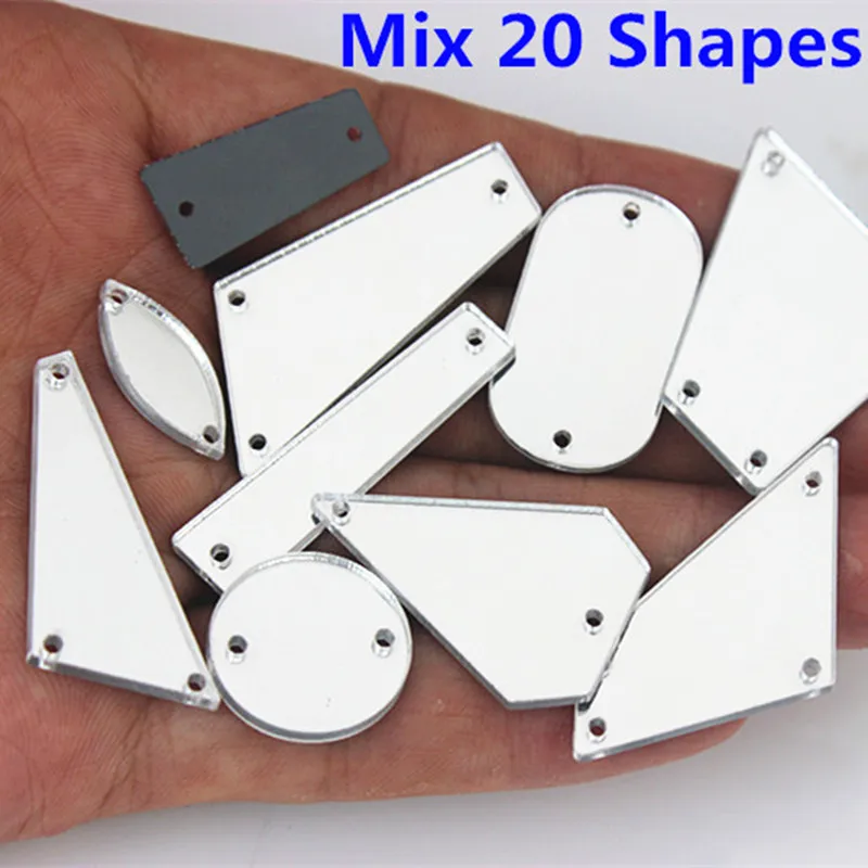 Mix 20 Shapes 20 шт смешанные размеры швейное зеркало Стразы прозрачный серебряный кристалл каменные аппликация с плоской задней частью акриловые камни пришить стразы для платья 8Y999 - Цвет: Mix 20 Shapes