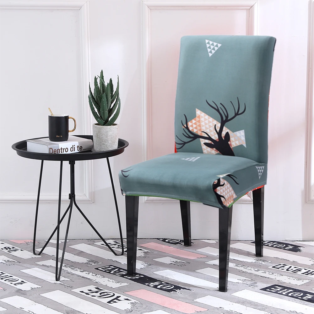 1/4PCS LOVE Elk Christmas Chair Cover Soft Printed Removable Washable Elastic Full Package Chair