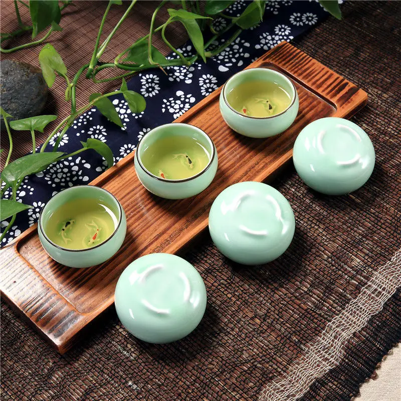 [GRANDNESS] Longquan чашка из селадона керамическая кунг-фу чайная Двойная рыба 30 мл | Дом и