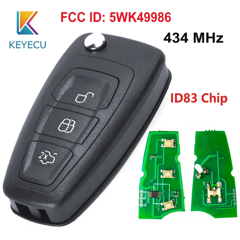 

KEYECU 434MHz ID83 Chip 5WK49986 Replacement Remote Key Fob 3 Button for Ford C-Max S-Max Focus Grand Mondeo 2010-2014 HU101