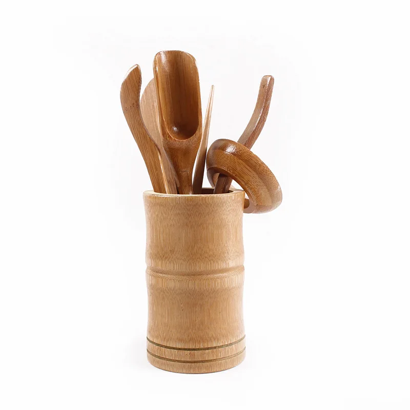 

6Pcs/set Tea Ceremony Utensils Set Bamboo Teaspoons Tea Needle Tea Tweezer Clip Strainer Tong Tube Wooden Teaware