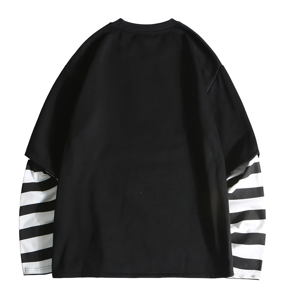 Поддельные 2 шт ДИЗАЙНЕР Oversize футболка однотонная Casual винтажная Tshirt лонгслив