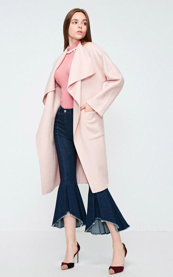 Vero Moda зимнее лацкан воротник поясом длинное шерстяное пальто Верхняя одежда куртка | 318327541