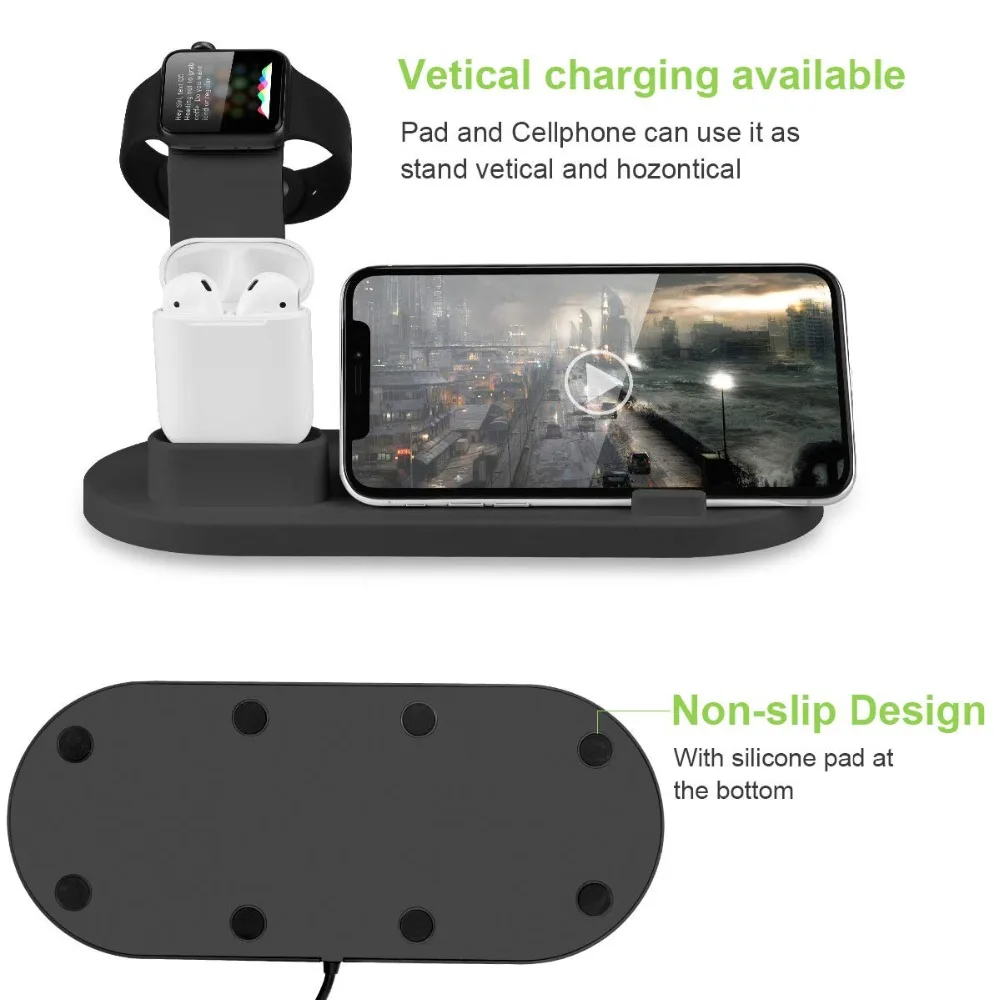 Беспроводная зарядная док-станция Подставка для зарядки док-станция для Apple Watch Airpods для iPhone