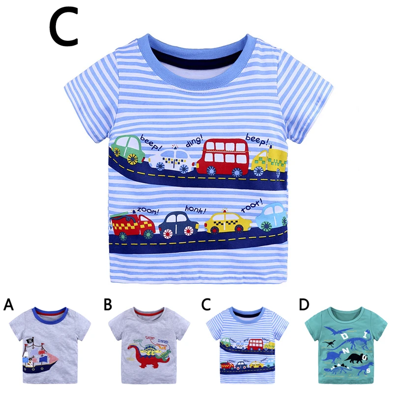 Cartoon Animal Print Baby Kids Boys Cotton Tops Short Sleeves T-shirt Summer