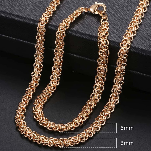 Women's Jewelry Sets 585 Rose Gold Bracelet Necklace Set Double Curb Cuban Weaving Bismark Chain 2021 Wedding Gift KCS04