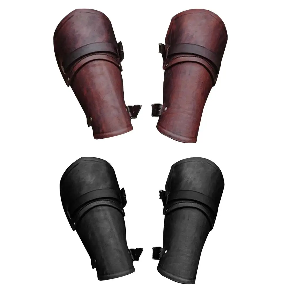 Men Medieval Cosplay Leather Armor Arm Warmers Lace-Up Viking Pirate Knight Gauntlet Wristband Bracer Steampunk Accessories