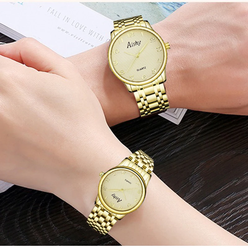 Couple watch   hot sale  stainless steel  wirstwatch  good quality  waterproof  3ATM  IP plating   Lover watch  aishy LOGO