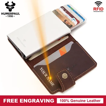 

Free Engrave Rfid Men Credit Card Holder Fashion Automatic Business ID Card Case Aluminum Anti-Degaussing Anti-Theft Wallet 2019