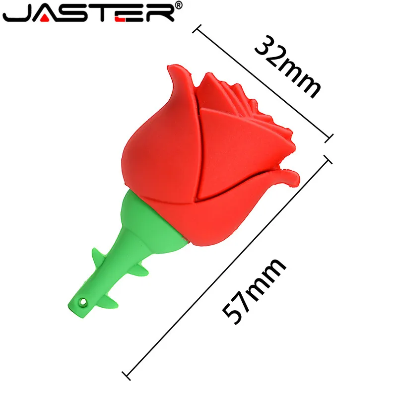 JASTER Rose USB Flash Drive 64GB 4GB 8GB 16GB USB 2.0 Flash Memory Disk Silicone Pendrive Cartoon USB Stick Card Key Pen Drive