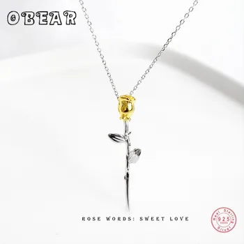 

OBEAR 100% 925 Sterling Silver Rose Flowers Pendants Necklace for Women Fashion Charms Jewelry