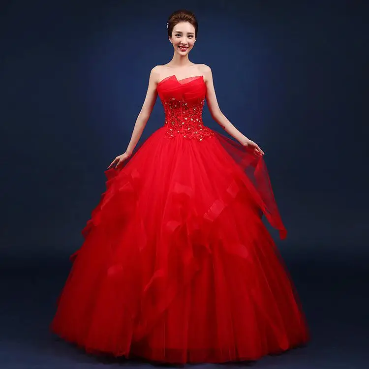 Свадебное платье es Элегантные без ремешков, на шнуровке бальное платье принцессы Винтаж свадебное платье изготовление размеров под заказ 4 цвета свадебное платье - Цвет: Красный
