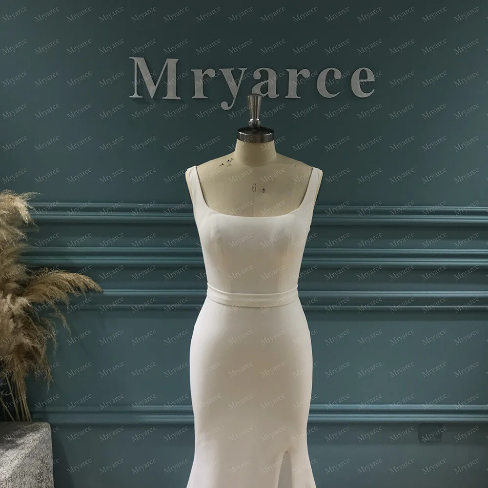 short wedding dresses Mryarce Elegant Leaves Lace Crepe Wedding Dress Square Neck Open Leg Stretch Mermaid Bridal Gowns bridesmaid