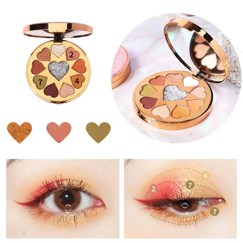 10 цветов Shimmer Heart shape Sequin палитра теней для век стойкие водостойкие тени для век макияж