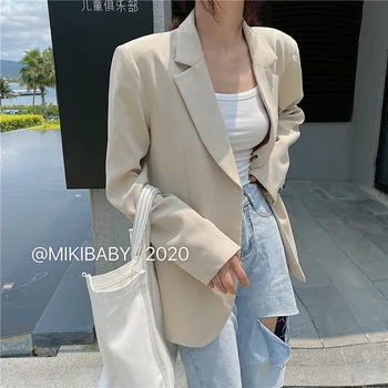 

CBAFU casual single breasted women blazer notched long sleeve solid loose jacket spring autumn basic outbreak office lady F346