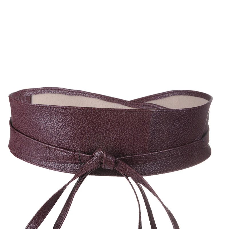 

DIHOPE 1PC Fashion Spring Autumn Women Lady Metallic Color Soft Faux Leather Wide Belt Self Tie Wrap Waist Mujer Dress