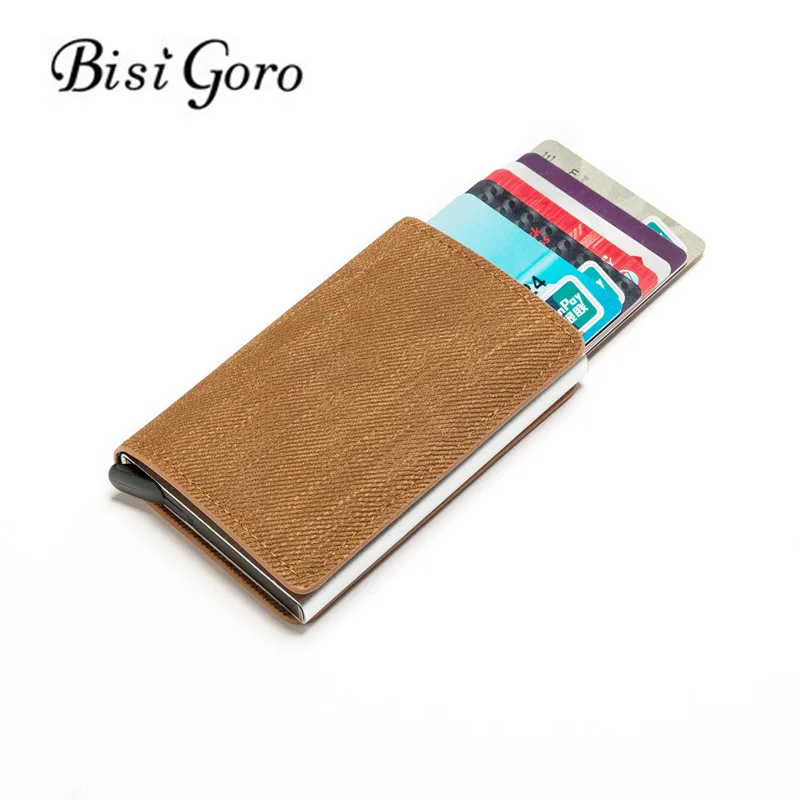 BISI GORO RFID Противоугонный Id держатель для карт клатч один ящик мужской женский кошелек для путешествий джинсовый бизнес всплывающий металлический чехол для ID