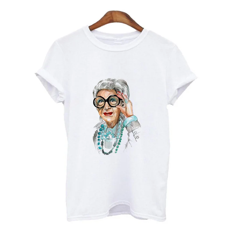 New Harajuku Gothic Female Tshirt iris apfel illustration Print Short Sleeve Tops & Tees couple t shirt Tees