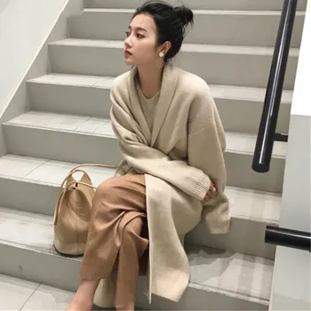 

Winter Thick Long Cardigan Knitted Sweater Women Long Sleeve Female Jumper Cardigan Casual Streetwear Open Stitch Sweater 2019