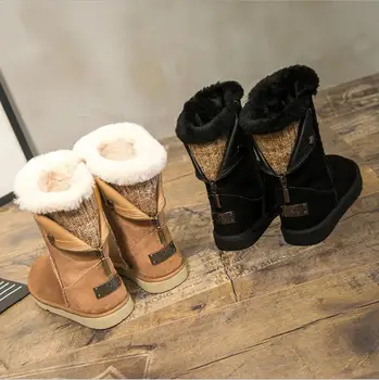 

Y271 2019 Women's Snow Boots Warm Long Wool Fur Plush Female Wool Mid-Calf Boots Back Zipper Footwear zapotos mujer