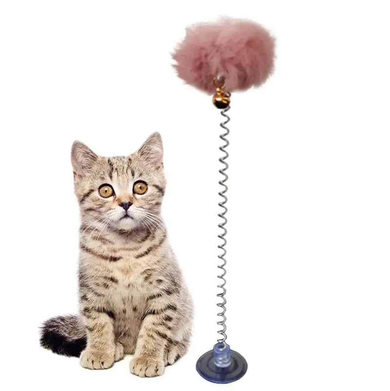 Zinniaya Plush Ball Bottom Sucker With Bell Cat Teaser Wand Cat Toy Balls For Kitten Pet Toy