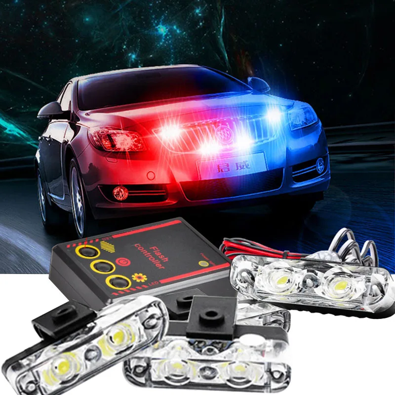 1Set 4 IN 1 led flashing Mini Emergency Vehicle LED Warning Lights 12V Waterproof Red and blue led light police strobe light
