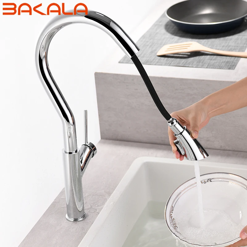  Chrome black Kitchen Sink Faucet Swivel Pull Down Kitchen Faucet Sink Tap Mounted Deck Bathroom Mou - 4000214998566