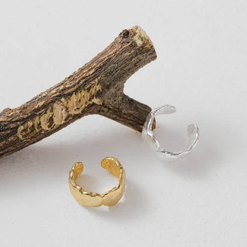 

068 Irregular concave convex gold and silver tin foil Pierceless Silver Ear Clip Gold Plated 925 Sterling Silver Cuff Earrings